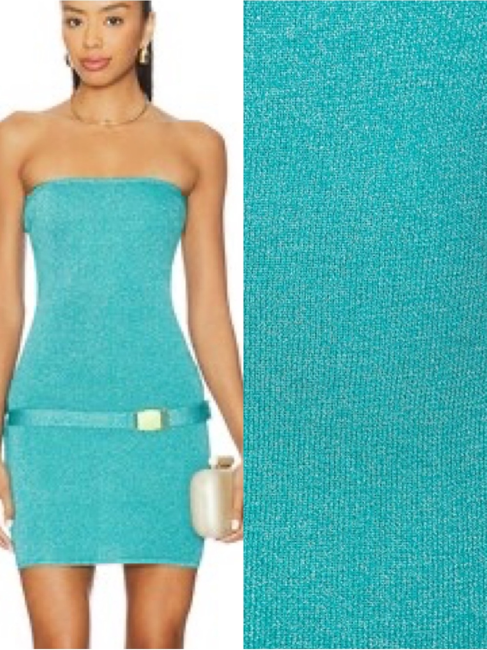 NWT Asta Resort Aqua Blue Knit Metallic Gisele Mini Dress Strapless Belted XS